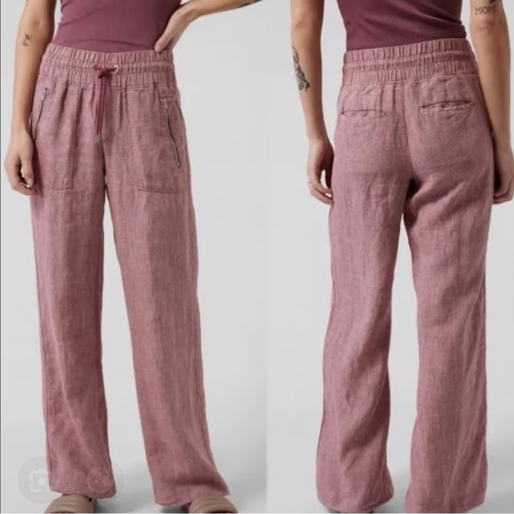 Athleta Rose-Mauve Wide Leg Linen Pants